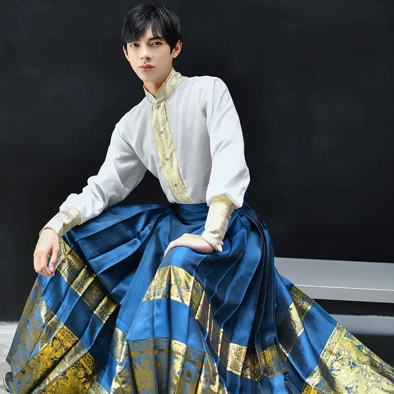 Cárdigan Hanfu falda con cara de caballo estilo Ming nuevo estilo chino Mamianqun mixto y mejorado para hombre