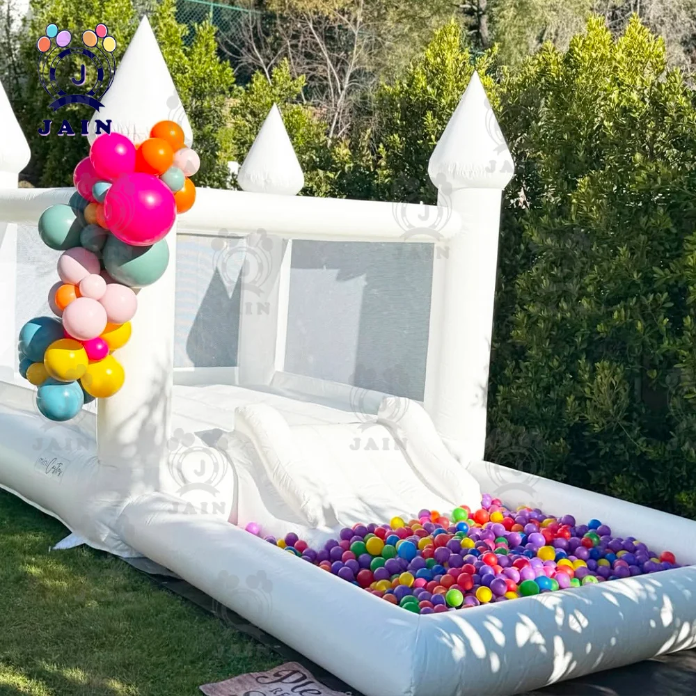 Trampolino gonfiabile bianco per casa rimbalzante con spedizione veloce con ventilatore, castello gonfiabile bianco per eventi di feste di compleanno per bambini