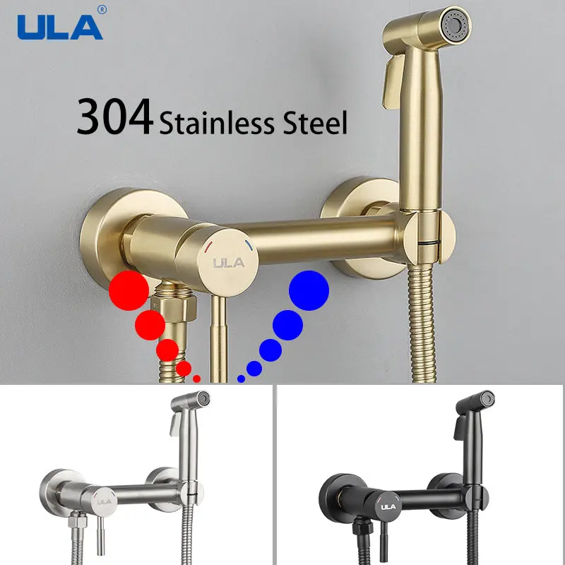 

ULA Bidet Faucet Black Brushed Gold Mixer Toilet Faucets Ducha Cold&Hot Water Mixer Crane Round Shower Sprayer Hygienic Shower