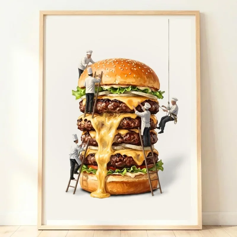 3pcs frameless  Food Burger Kitchen Decoration Poster, Kitchen Art Decoration, Suitable for Kitchen, Christmas, Room Wall Decora