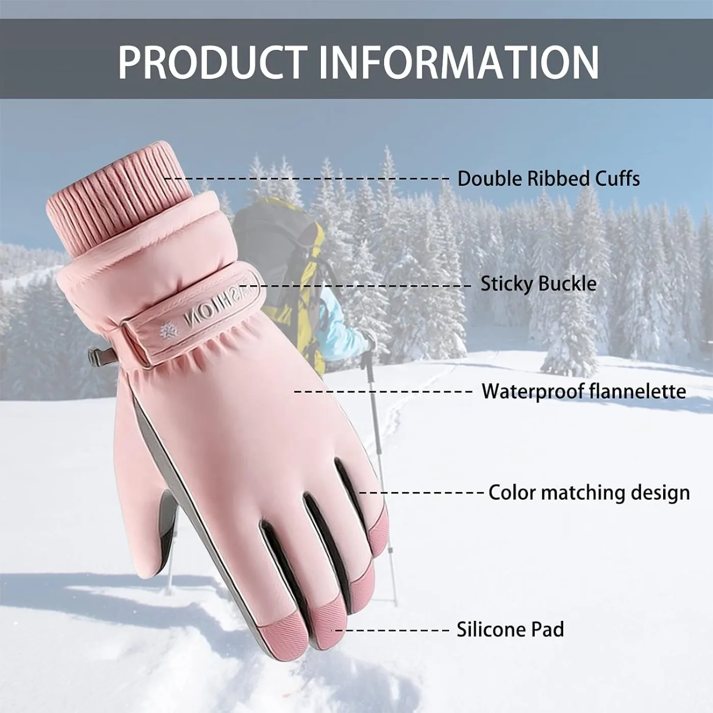 Women Winter Ski Gloves, Waterproof Touchscreen Snowboard Gloves, Windproof Warm Snow Gloves for Skiing Running and Cycling