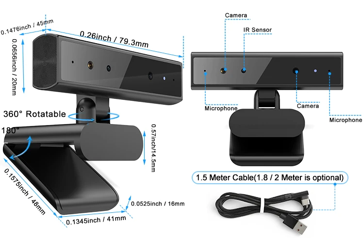 1080p Full HD Windows Hello Face ID Web Camera Built-in Microphone for Conferencing Video Calling