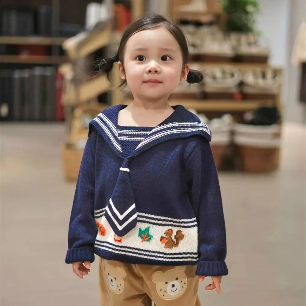 

spring baby girls clothes boys sweaters kids tops Navy style cartoon pattern knitted sweater Boys and girls pullover sweater