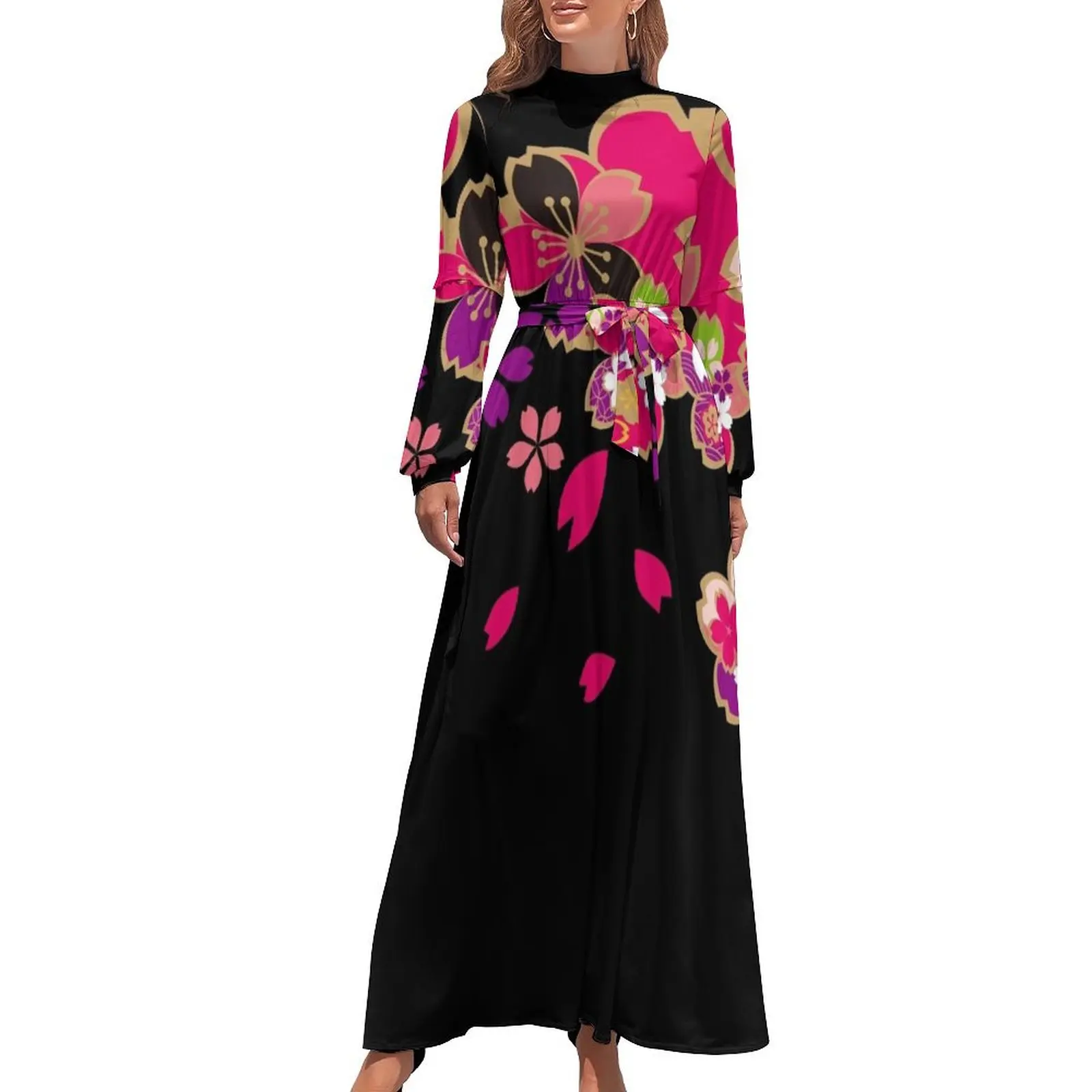 

Beautiful cherry blossoms of Japan　3 Long Dress Women's summer dress Summer women's clothing