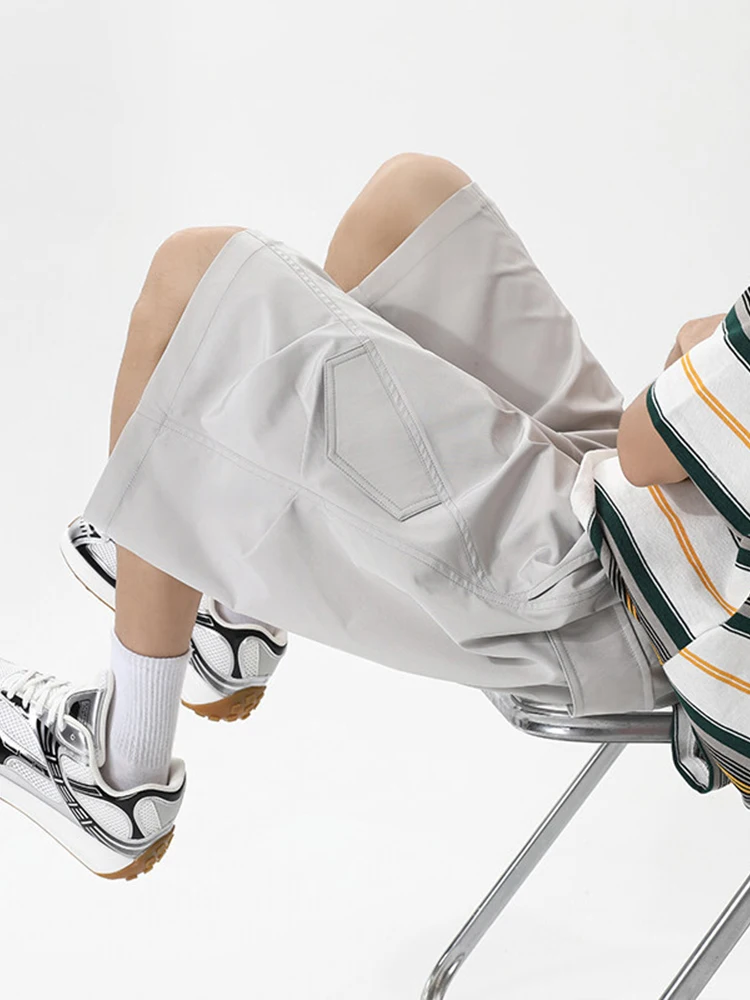 

Американская плиссированная рабочая одежда Qui Dry, мужские летние тонкие пляжные брюки пять четвертей, повседневные спортивные брюки средней длины