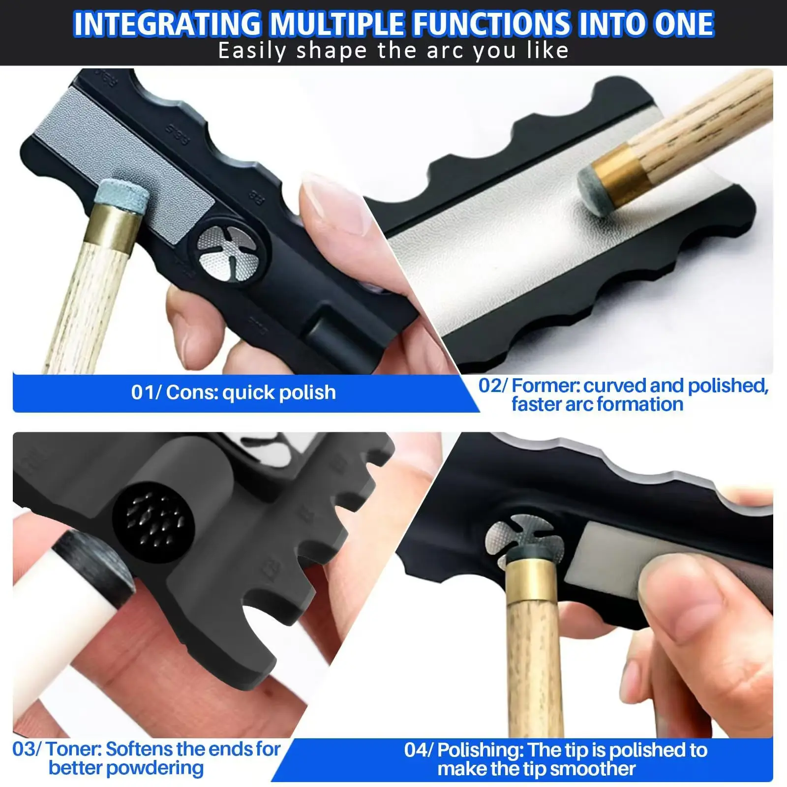 Riparatore di punte per stecche da biliardo, smerigliatrice e strumento di riparazione multifunzionale per punte di stecche da biliardo, 5 in 1