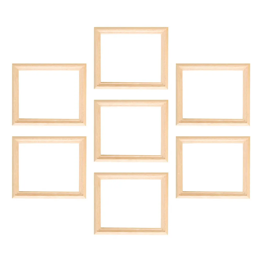 

7 Pcs Mini Hollow Carved Wood Picture Frames Vintage Dollhouse Accessories Unfinished Photo Frame Model Wall Decor Craft