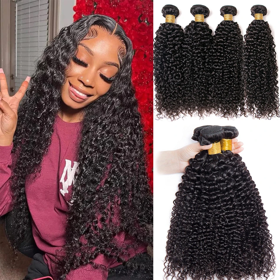 

Raw Brazilian Virgin Kinky Curly Human Hair Bundles Deal 1/3/4 Bundles 30 Inch Curly Human Hair Weave Hair Extensions for Women