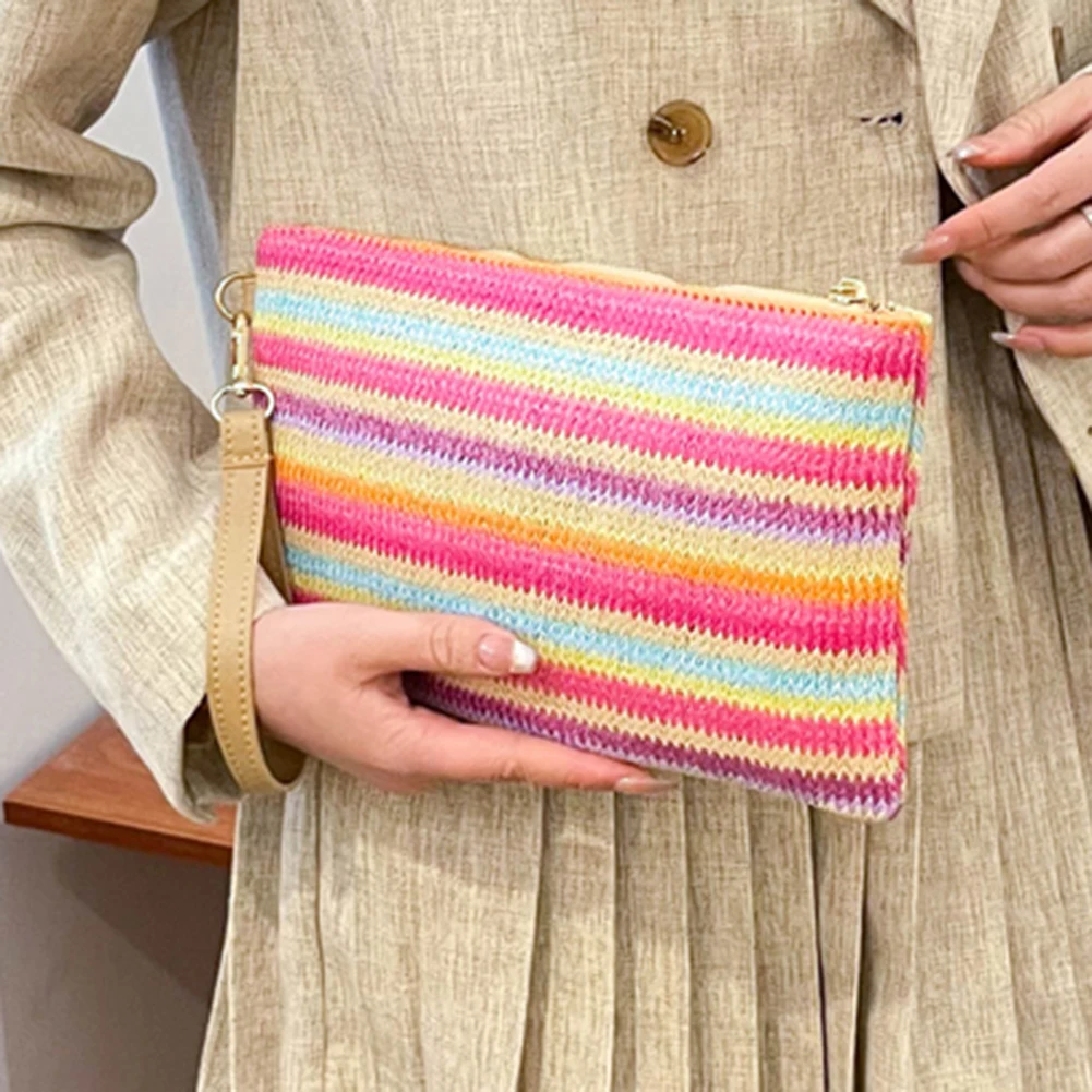 Woven Clutch Bag Colourful Money Beach Long Bag Handmade Vintage Casual Portable Elegant Simple Exquisite for Weekend Vacation