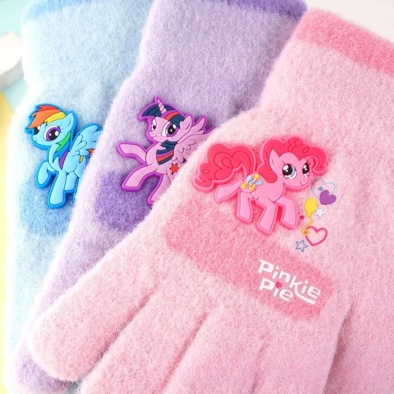 Miniso 子供 5 本指手袋女の子の秋と冬暖かいニット糸分割手袋中大子供女の子リトルポニー