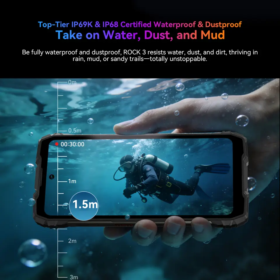 هاتف بلاك فيو روك 3 الذكي المتين، أندرويد 15، شاشة 6.78 بوصة 2.4K، وقت انتظار طويل جدًا، بطارية 10000 مللي أمبير، تصوير حراري مدعوم من FLI - 5