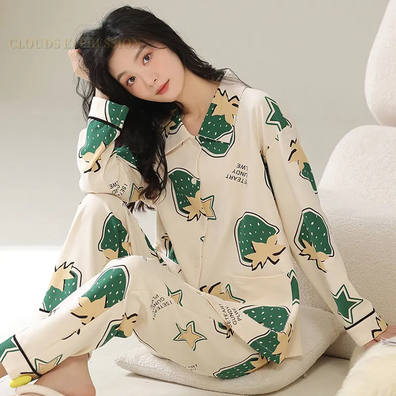 

Spring Elegant Women Cotton Pajama Sets Female Pyjamas Kimono Girls PJ Sleepwear Femme Loungewear Pijama Mujer Nightwear Fashion