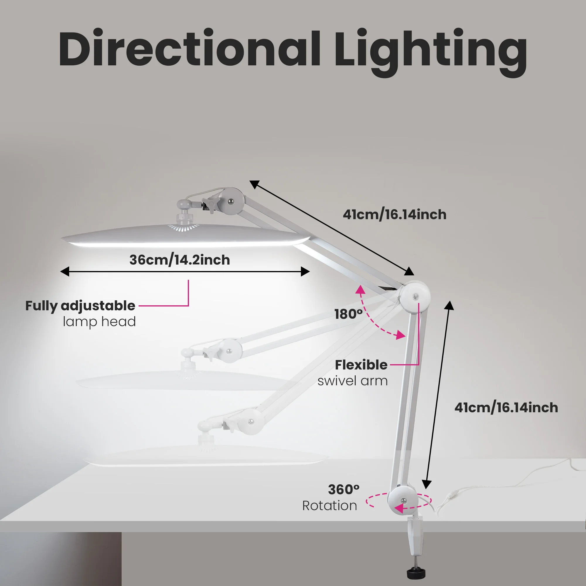 24w Task Desk Lamp 19 Inches Metal Swing Arm Eye-caring Lash Extensions Lamp For Beauty Salon Nail Crafts Reading Head Work Lamp view 5