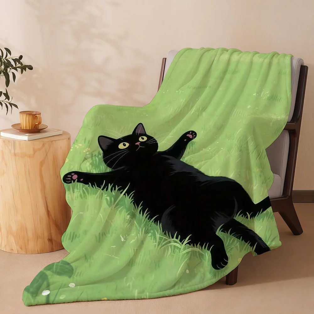 Cat Animal Art Black Green Blanket Soft Warm And Thick Perfect For Bedroom Living Room Bed Sofa Camping Picnic Office Gift