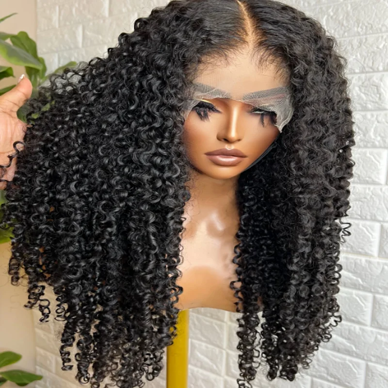 

Natural Black 26Inch 180Density Long Kinky Curly Lace Front Wig For Women BabyHair Heat Resistant Preplucked Daily Glueless