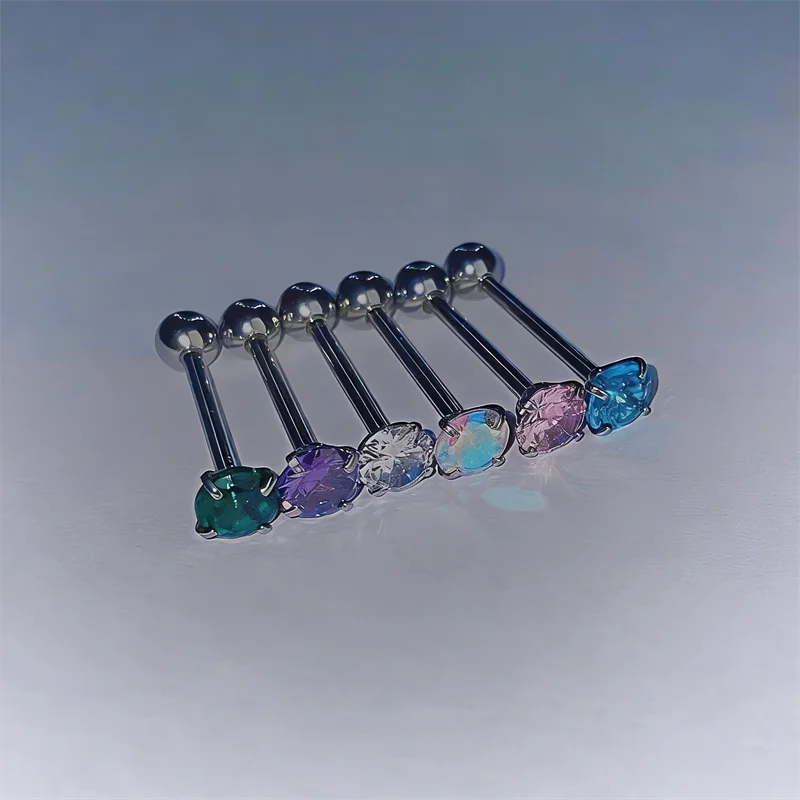 Titanium Steel Tongue Stud Girls Sparkling Zircon Tongue Ring Barbell Tongue Piercing Body Jewelry Can also be Earrings