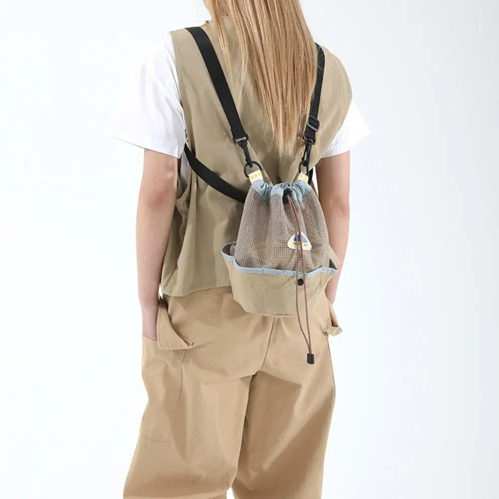 

Korean Style Drawstring Backpack amping Style Lightweight Light Soft Nylon Bag Crossbody Bag Large Capacity Shoulder Bag Outdoor