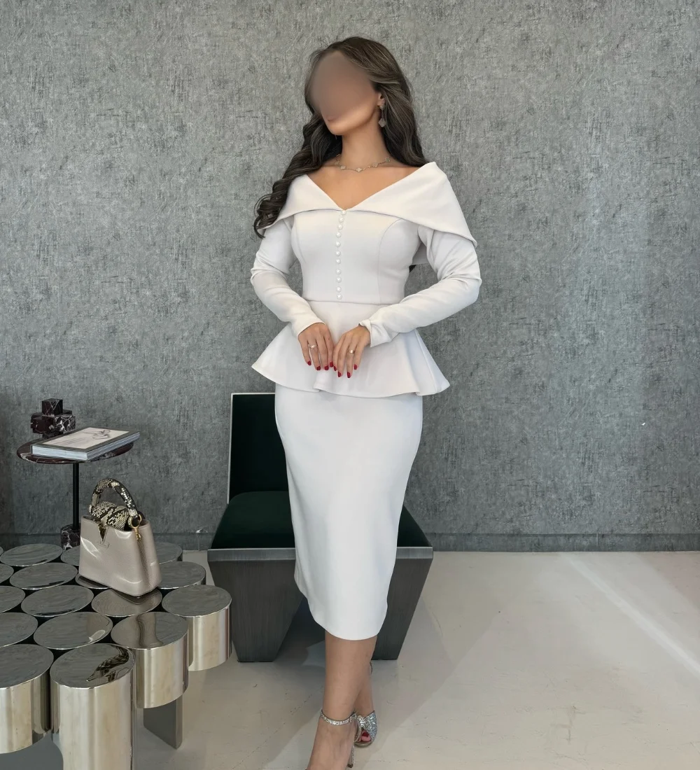 

Индивидуальные бежевые модные повседневные вечерние платья из джерси с плиссировкой и жемчугом, прямого кроя, с открытыми плечами, длиной миди, скромные, доступны в различных размерах