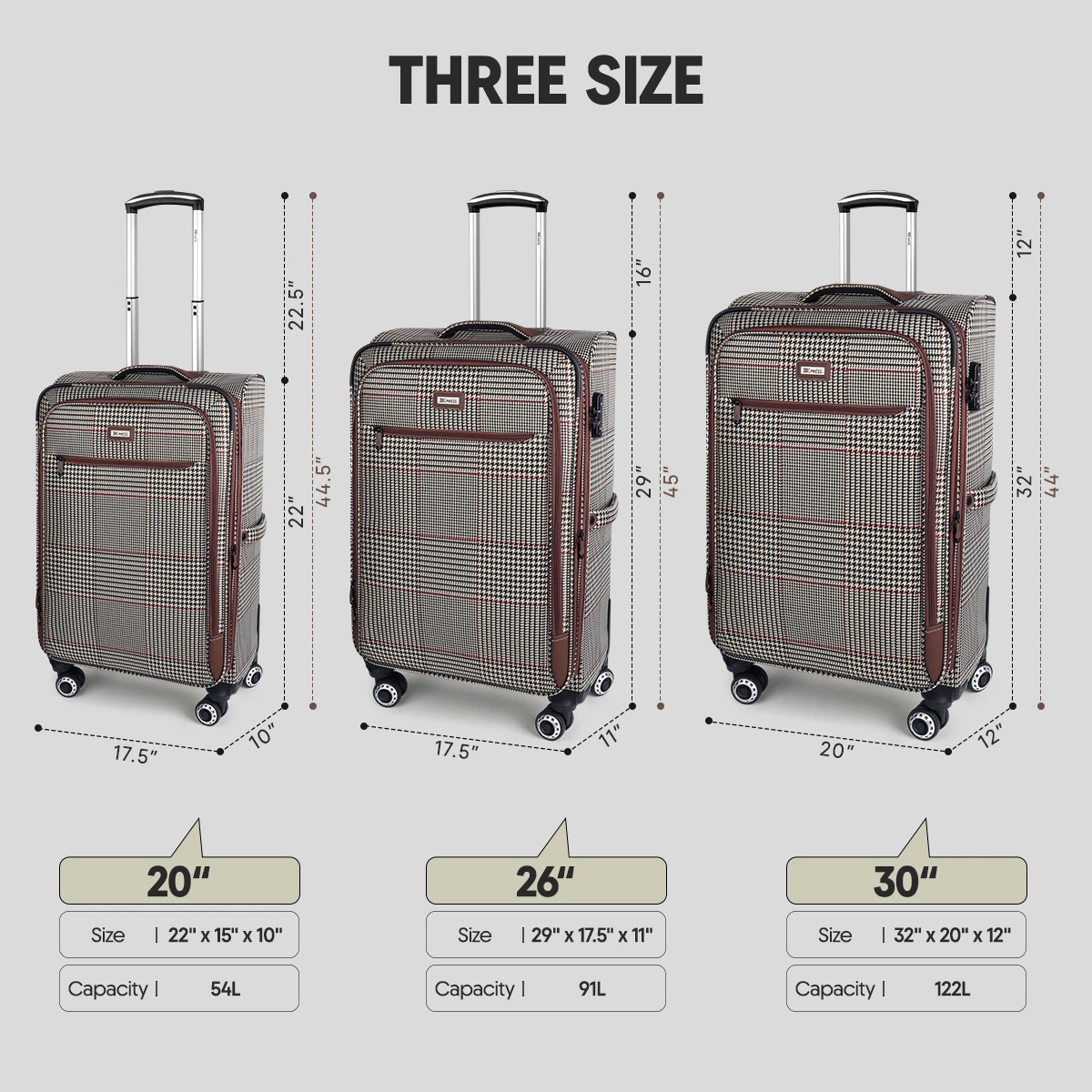 Softside Luggage Expandable 3 Piece Set Suitcase with 360° Upright Spinner Softshell Lightweight Luggage Travel Set 20
