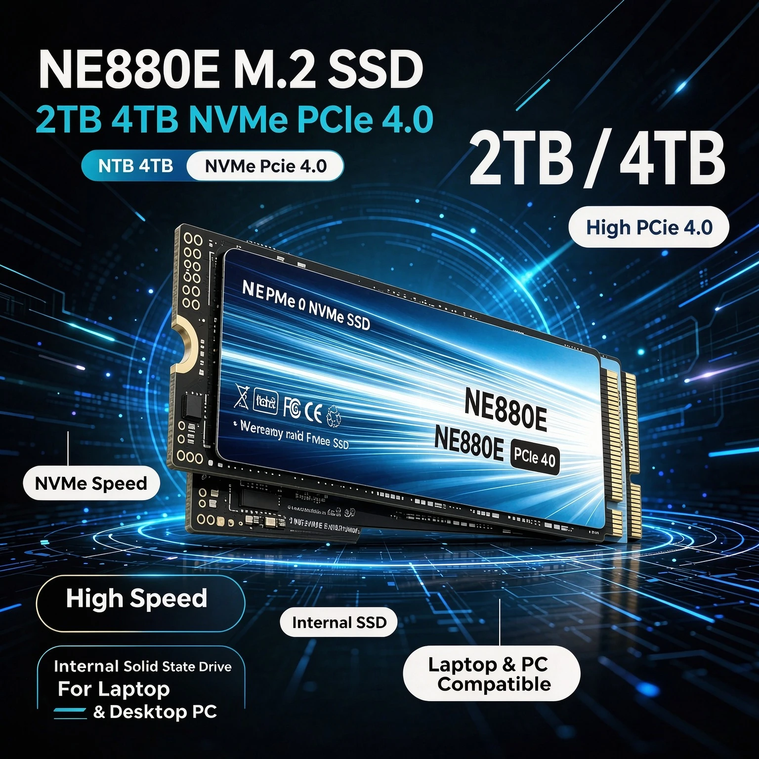 New NE880E M.2 2280 NVMe PCIe 4.0 High Speed Internal Solid State Drive 2TB 4TB Storage Disk for Gaming Desktop Laptop Notebook