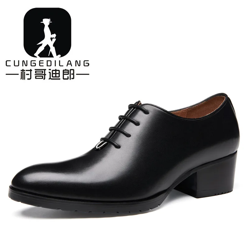 

High Heel Leather Shoes Men Elevator Shoes Genuine Leather Male Oxfords Pointed Toe Formal Shoe for Man Luxury Wedding Party