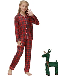 Unisex Girl Boy pyjama Children Sleepwear Classic Plaid Soft Cotton Long Sleeve Pajamas Set Christmas Cute cartoon pattern