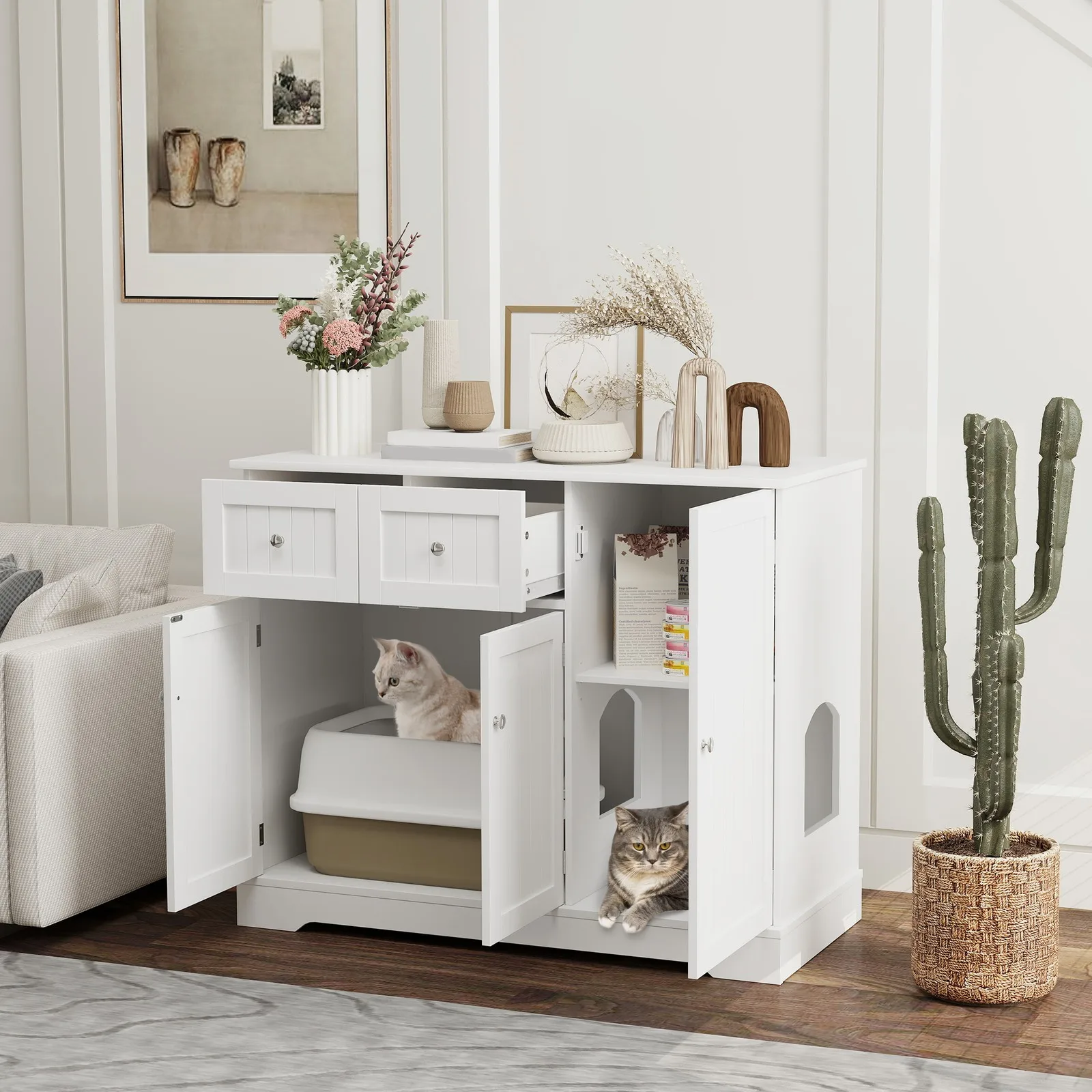 Cat Litter Box Enclosure w/ Storage, Anti-tip Kit, 39" x 18" x 31.5"