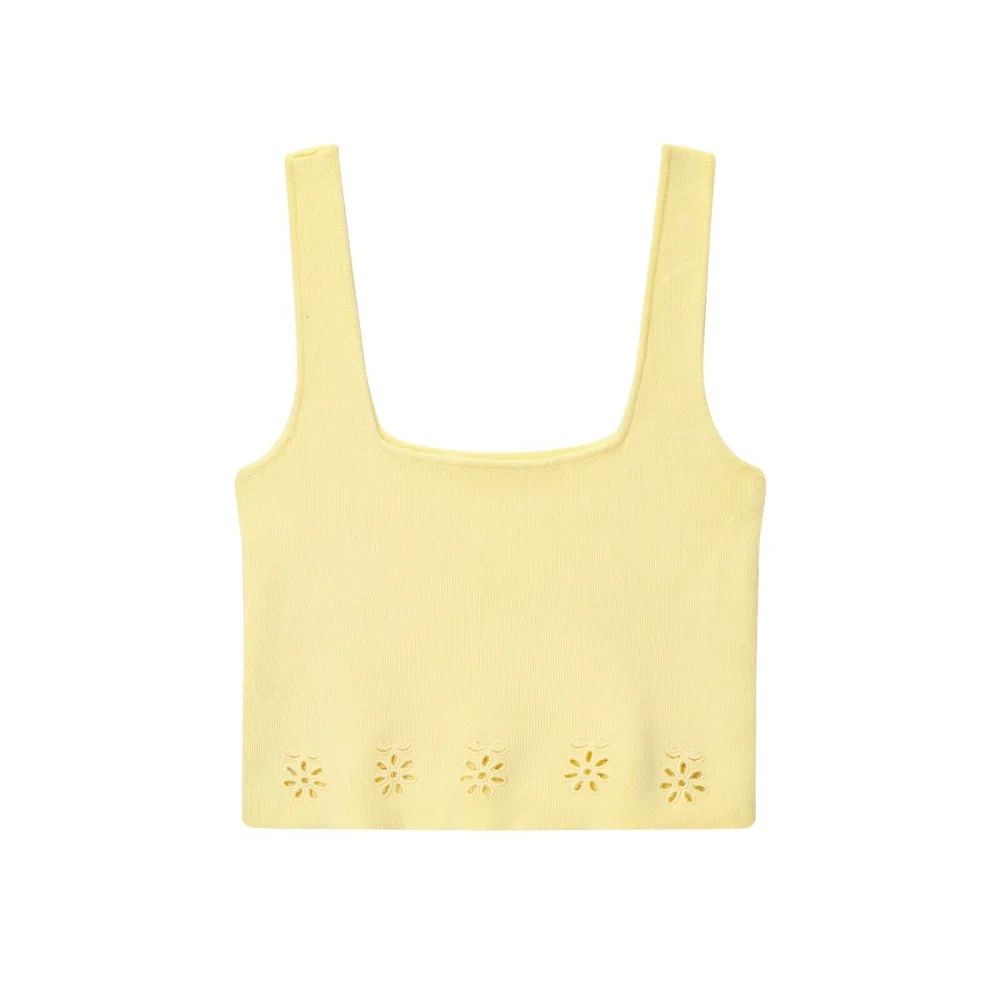 UNIZERA Women's Square Neck Wide Shoulder Strap Top with Hollow Embroidery Knitted Skirt Spring/Summer New Women's Clothing