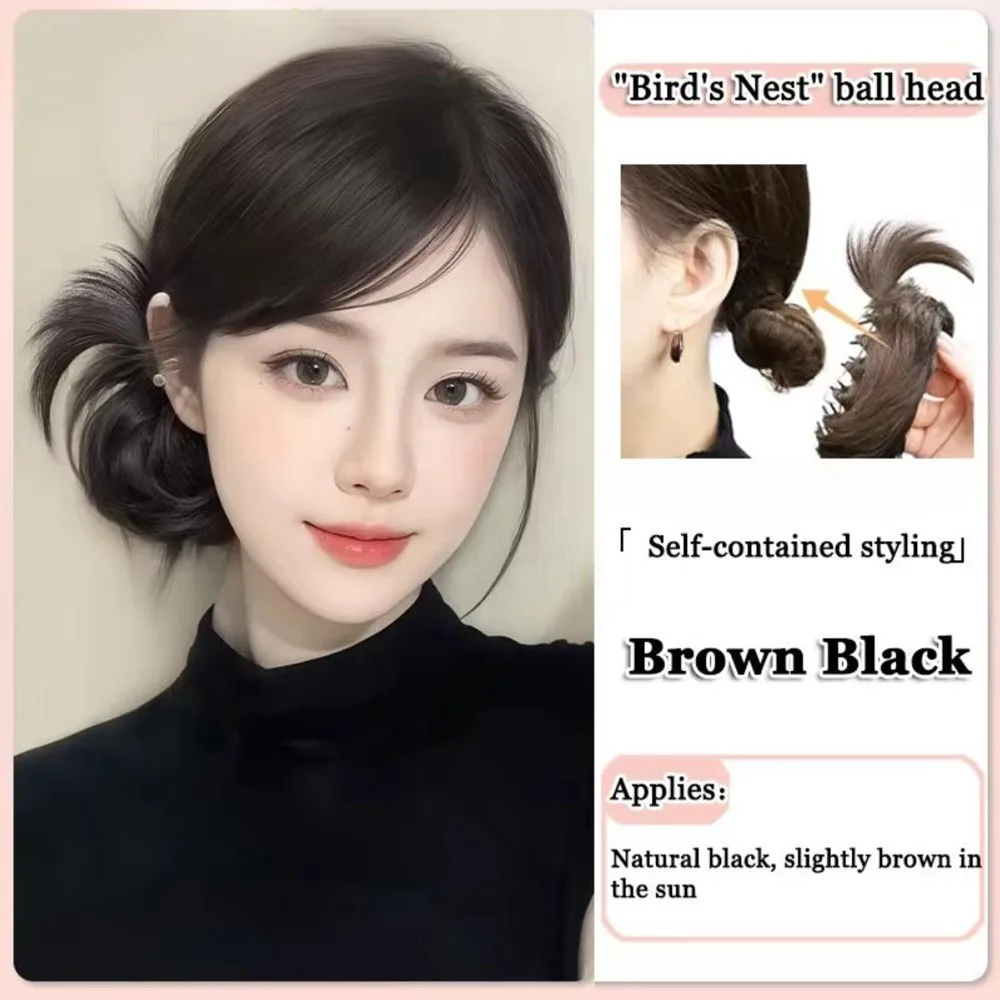 

Cool Synthetic Ball Head Wig Artifact Natural Hairtail Extension Volume Wig Headband Fluffy Hair Meatball Wig Girl