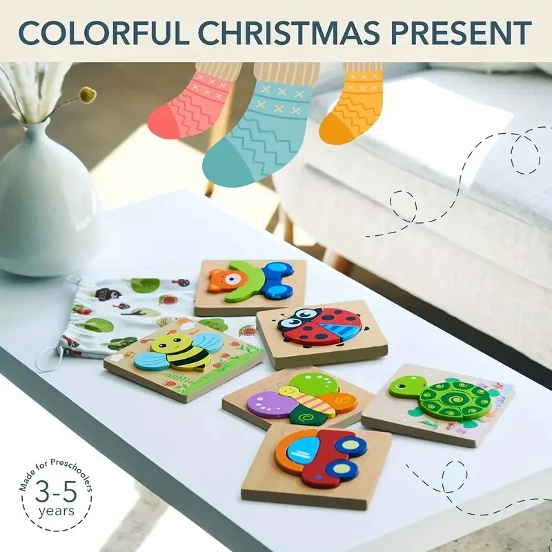 Puzzle di animali in legno per i più piccoli Giocattoli educativi Regalo Auto Ape Orsacchiotto Farfalla Tartaruga Giocattoli Regalo di Natale