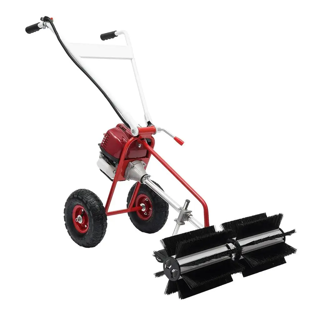 Gas Powered Outdoor Hand Push Sweeper 4-stroke 2.3HP 37.7cc Snow Sweeping Broom Iron Nylon Brushes 23.62