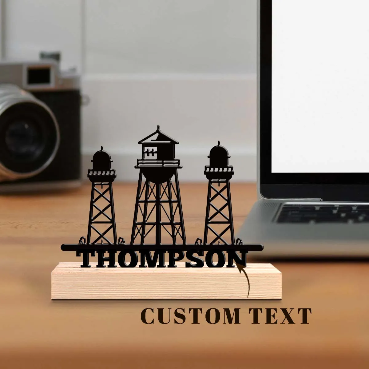 1pc Metal Desktop Decoration Custom Content With Wooden Base Bar Decoration, Holiday Gifts