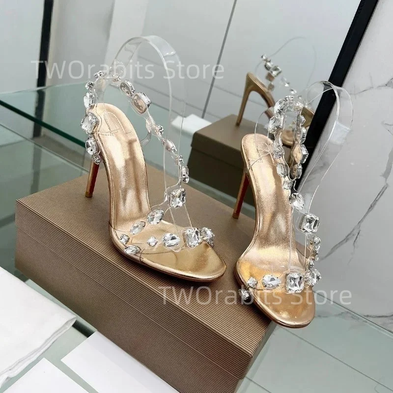 

Sexy Shiny Clear PVC Women's Open-Toe Crystal Sandals Rhinestone Elegant Simple Party Banquet Dress Wedding Two-Strap Slippers