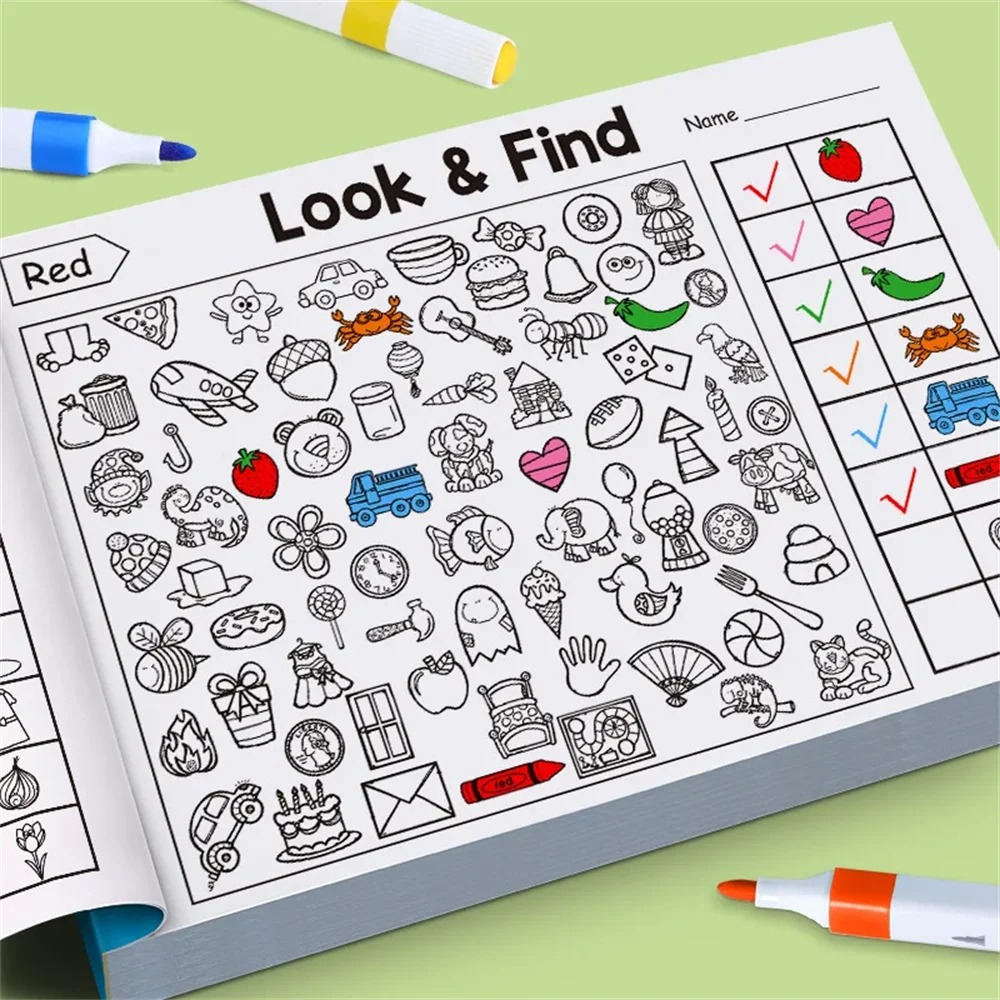 Children's Search For Items Game Enhance Visual Perception Fun Coloring Book Focus and Attention Handwriting Exercise Book
