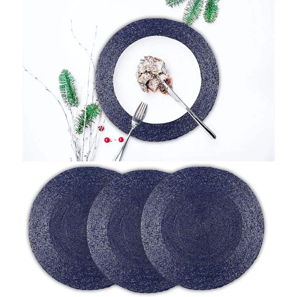 Elegante juego de 13 manteles individuales con cuentas azul marino de 4 - Manteles decorativos elegantes para comedor, bodas, fiestas y uso diario