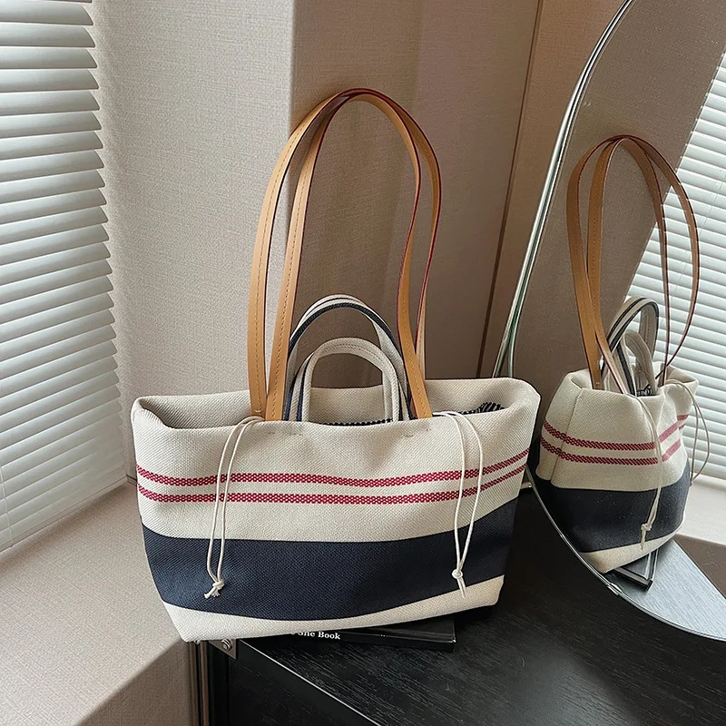 

Striped Tote Bag for Women 2025: Retro Colorblock Summer Bag, Chic Casual & Work Commute Shoulder Shopper