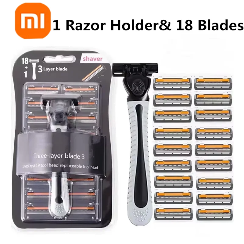 XIAOMI 18 Blades Shaver New Design Men Razor Shaving Three Layer Shaver Reusable Razor Imported Blade Multi Tool Head Replace