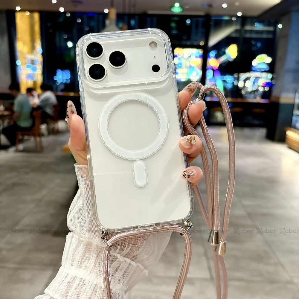 Umhängeband-Halskette mit durchsichtiger Hülle für iPhone 18 13 14 Plus 15 16 17 Pro Max, kompatibel mit Magsafe magnetischer kabelloser Ladehülle – Detail 17