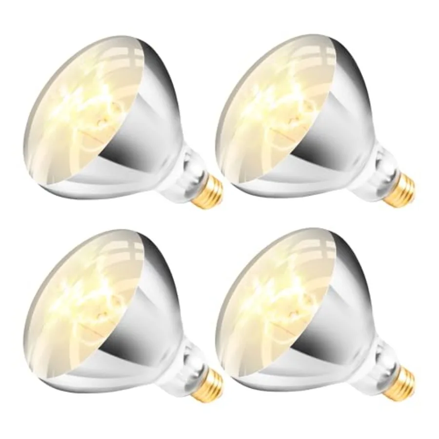 250W R40 Heat Lamp Bulbs 4-Pack,Infra Heat Bulbs, Infra Therapy Bulbs for Bathroom, Sauna, Pets and Chickens, 2, 000 Hour Rated
