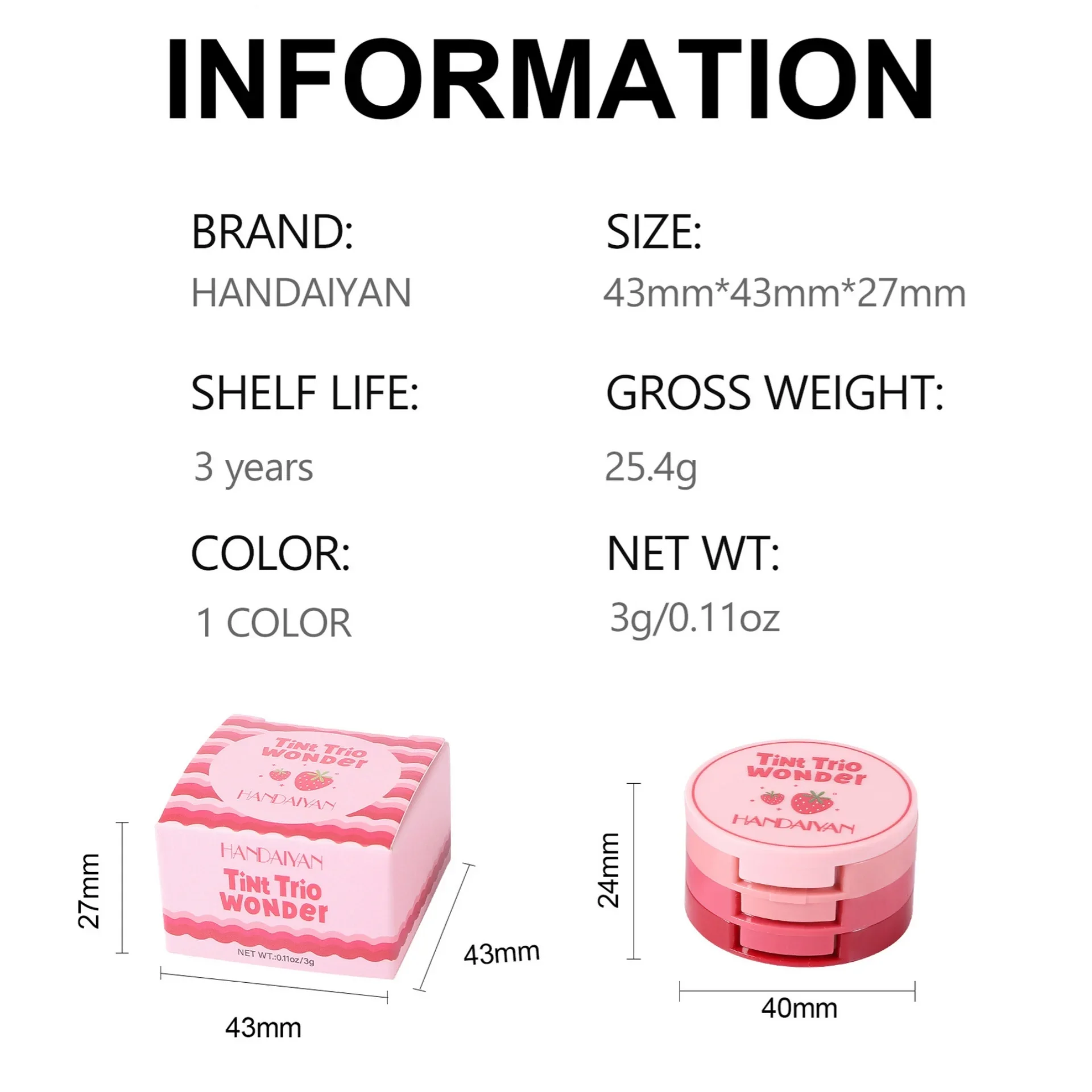 Handaiyan 3 cores blush paleta integrada aveludado suave de longa duração multifuncional bochecha sombra batom bandeja blush creme