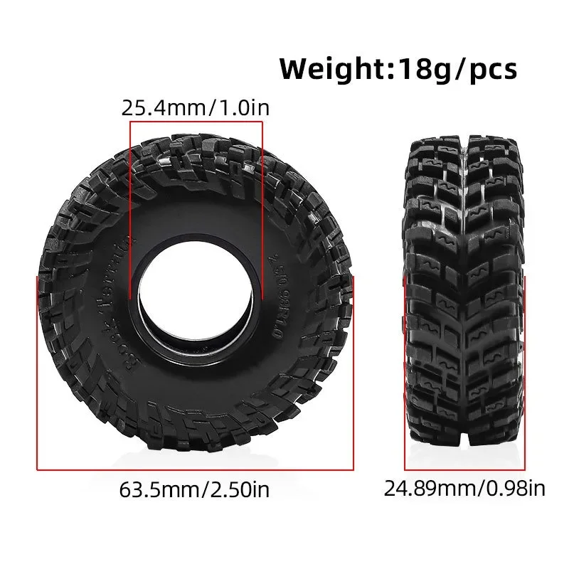 Pneus de 1.0 pouces 64x25mm 1/24 Rc, pièces de voiture pour camion sur chenilles Axial Scx24 FMS Ascent-18 1/18 Trx4m