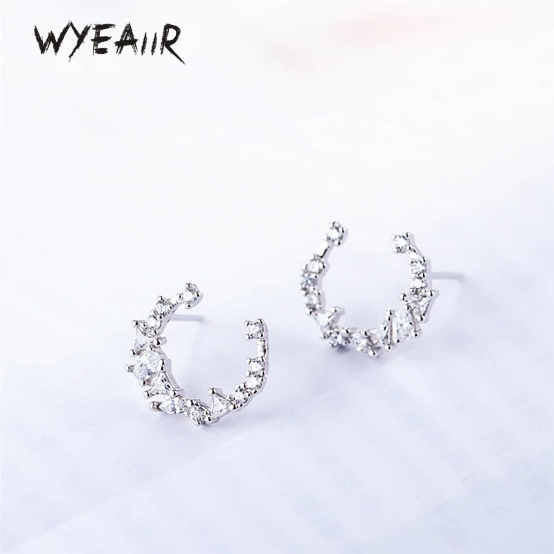 

WYEAIIR 925 Sterling Silver Geometric Ring Shiny Zircon Sweet Student Gift Fine Jewelry Luxury Female Earrings