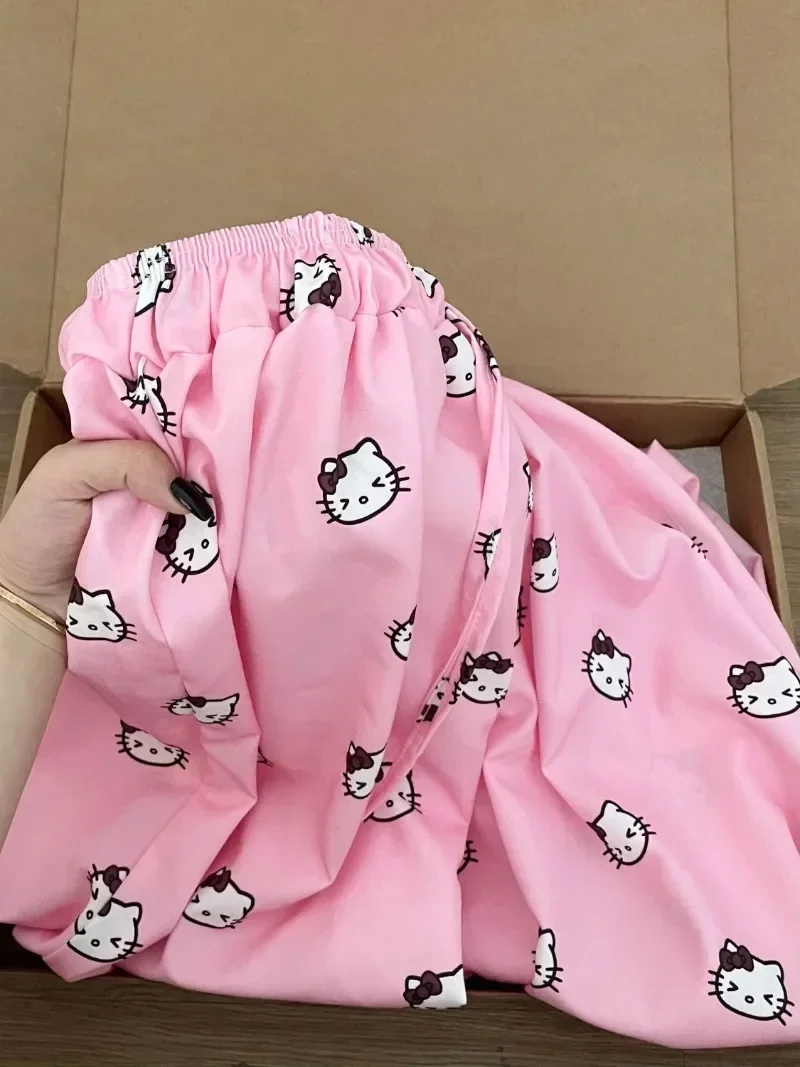 

Sweet Kawaii Anime MINISO Fashion Hello Kitty Casual Pants Ins Summer Cute Kt Cat Home Pants Clothes Lovely Gifts for Girls