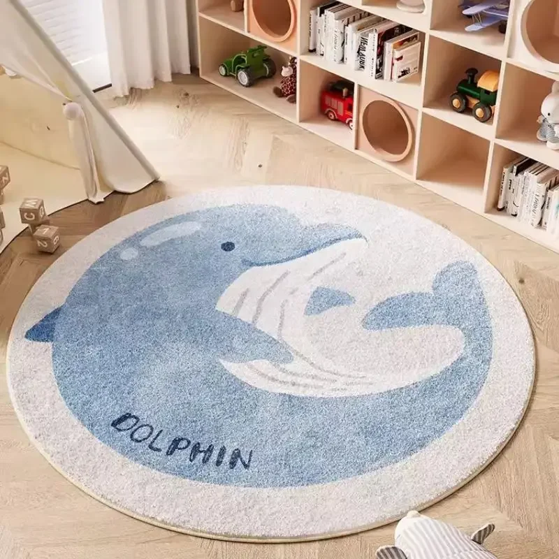 Round Fluffy Carpet For Living Room Cartoon Hairy Nursery Play Mat For Children Animal Hairy Bedroom Rugs For Kids Soft Baby Mat