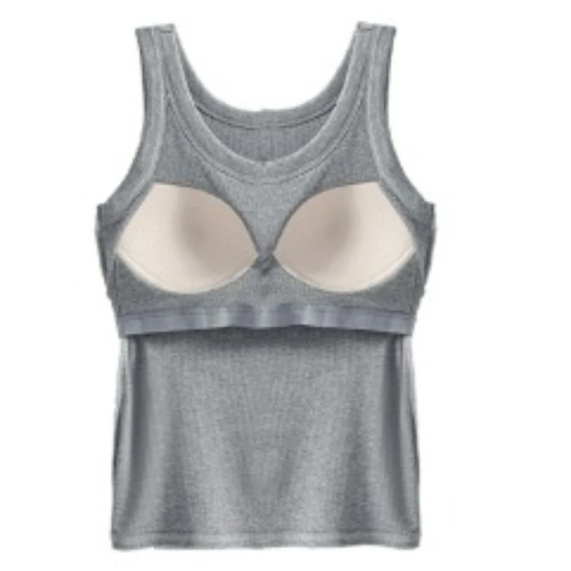 Inner Wear with Chest Pad Integrated Outer Wear Knitted Spice Girl Top Pure Cotton U-shaped Beauty Bottom Back Sling Small Vest