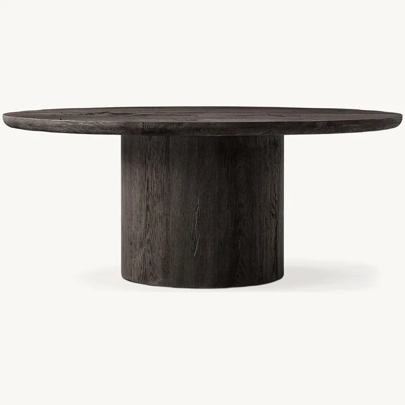 フランスの田舎風レトロ無垢材丸型ダイニングテーブル侘び寂びスタイルモダンシンプルオーク材西洋風ダイニングテーブル家庭用