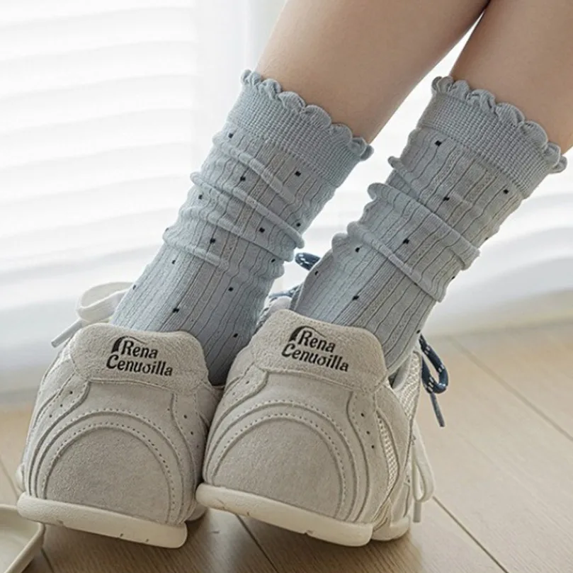 Middle Tube Socks Women Polka Dot Kawaii Female Slouch Harajuku Casual Foot Socks Ladies Fashion Japanese Sweet Gift Thin