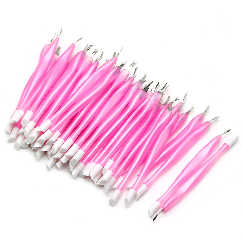 Removedor de esmalte rosa para profissionais, removedor empurrador de cutícula, manicure care stick, ferramentas de beleza cutícula plástica, 100pcs