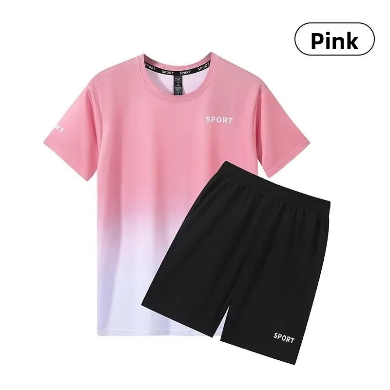 

Комплект футболок из ледяного шелка ort Sve, женский летний свободный спортивный повседневный модный наряд из двух предметов из полиэфирного волокна, круглый...