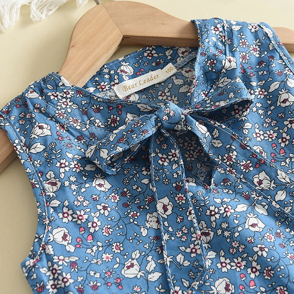 Melario Kleinkind Kinder Baby Mädchen Floral Blau Bluse T-shirt Hosen Sommer 2PCS Anzug Infant Mädchen Kleidung 2-6 jahre Neue Mädchen Outfits – Detail 13